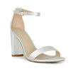 MORRY-01 Satin Chunky Low Block Heel Pumps White
