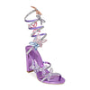 Wild Diva Rainbow Embellished Rhinestone Butterfly Spiral Coil Wrap Around Block Heels