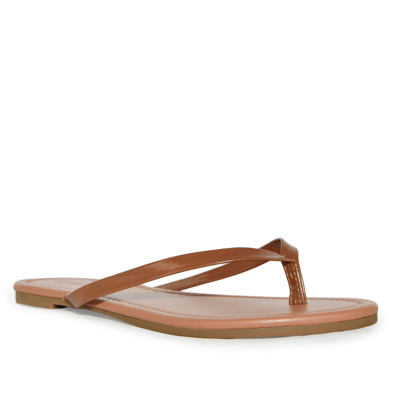 Wild Diva Classic Faux Patent Strap Leather Almond Toe Flip Flop Thong Sandals