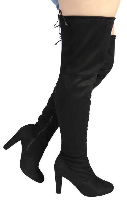 Women's Over The Knee Boot - Sexy Wide Calf Thigh High Pullon Boot - Trendy Block Heel Shoe - Comfortable Boot Black 7.5W