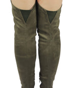 Womens Faux Suede Sexy Fitted Thigh High Over the Knee High Chunky Heel Boots