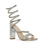 Wild Diva Spiral Rhinestone Strappy Ankle Chunky Block Heels