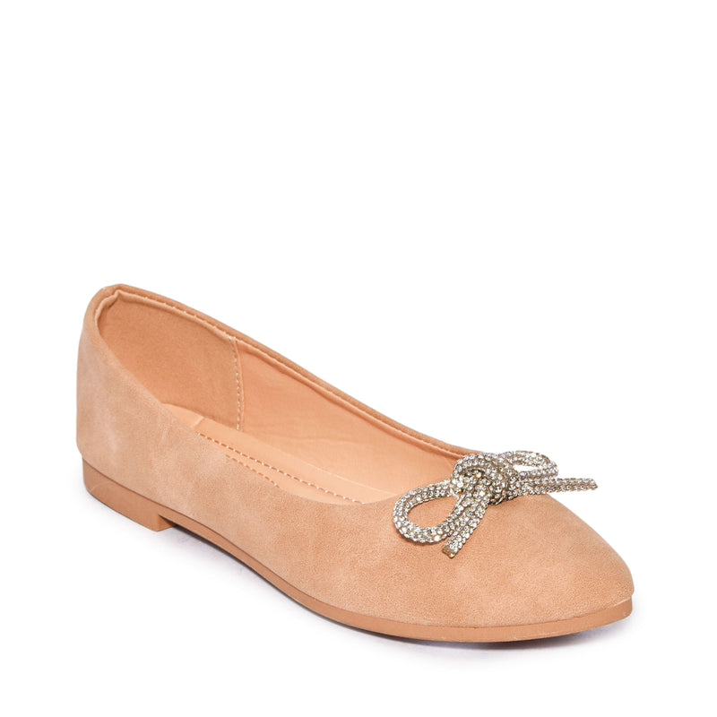Wild Diva Womens Classic Pointy Toe Faux Leather Rhinestone Bow Flats
