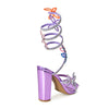 MORRIS-581A Rainbow Embellished Rhinestone Butterfly Spiral Coil Wrap Around Block Heels Media 1 of 17