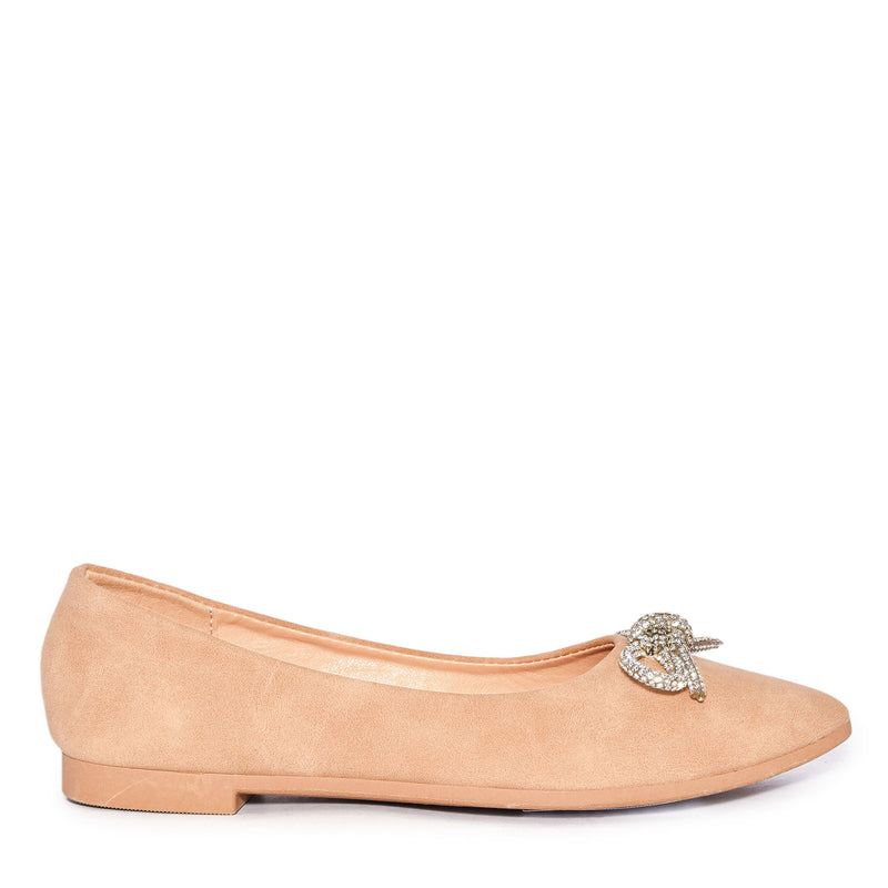 Wild Diva Womens Classic Pointy Toe Faux Leather Rhinestone Bow Flats