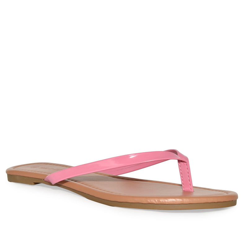 Wild Diva Classic Faux Patent Strap Leather Almond Toe Flip Flop Thong Sandals