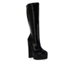 DOSSY-04 Patent Mid-Calf Platform Chunky Block Heel Boots