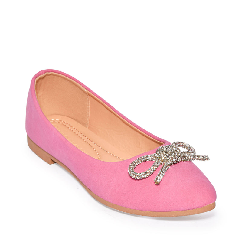 Wild Diva Womens Classic Pointy Toe Faux Leather Rhinestone Bow Flats