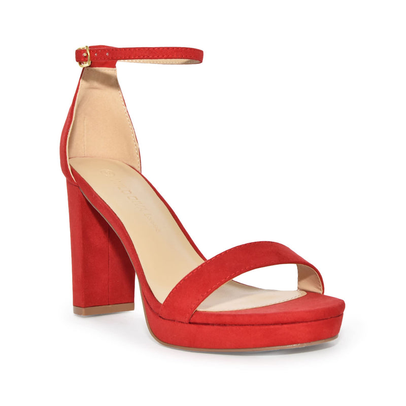 RED SUEDE THICK STRAP BLOCK HEELS