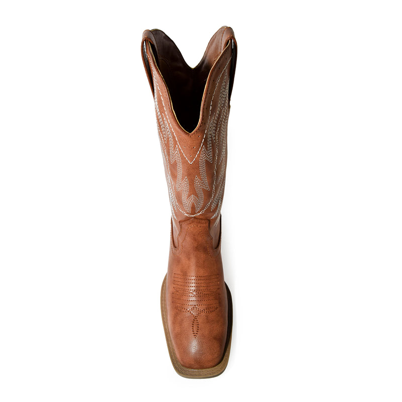 WEST-01 Faux Leather Western Square Toe Cowboy Boots