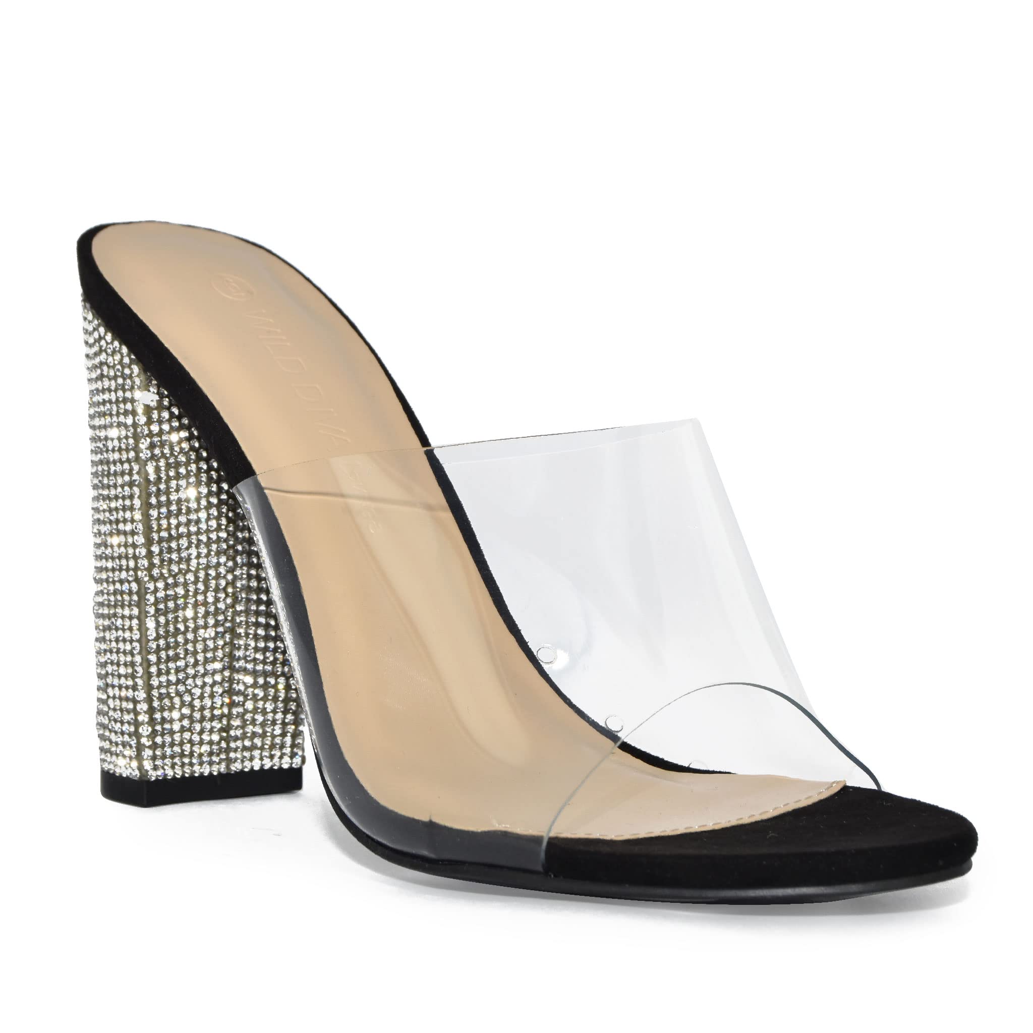 Cinderella | Clear Strap Block High Heel Mules | Cutely Covered