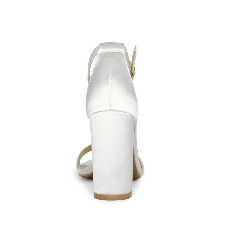 MORRY-01 Satin Chunky Low Block Heel Pumps White