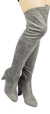 Womens Faux Suede Sexy Fitted Thigh High Over the Knee High Chunky Heel Boots