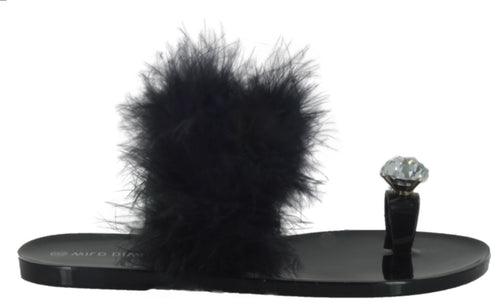 JOLIE-35 FAUX FUR TOE RING SLIPPER SANDALS