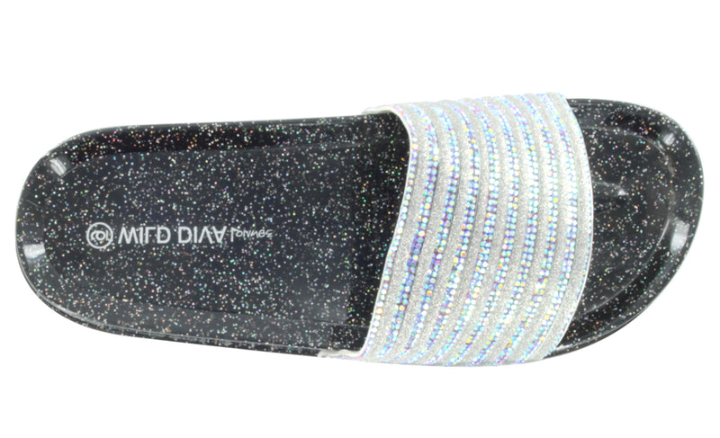 SAL-06 RAINBOW RHINESTON SLIP ON SANDALS